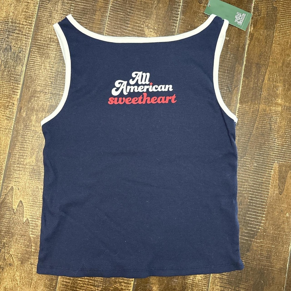 Wild Fable Navy Blue Tank Top with "All American Sweetheart" Graphic